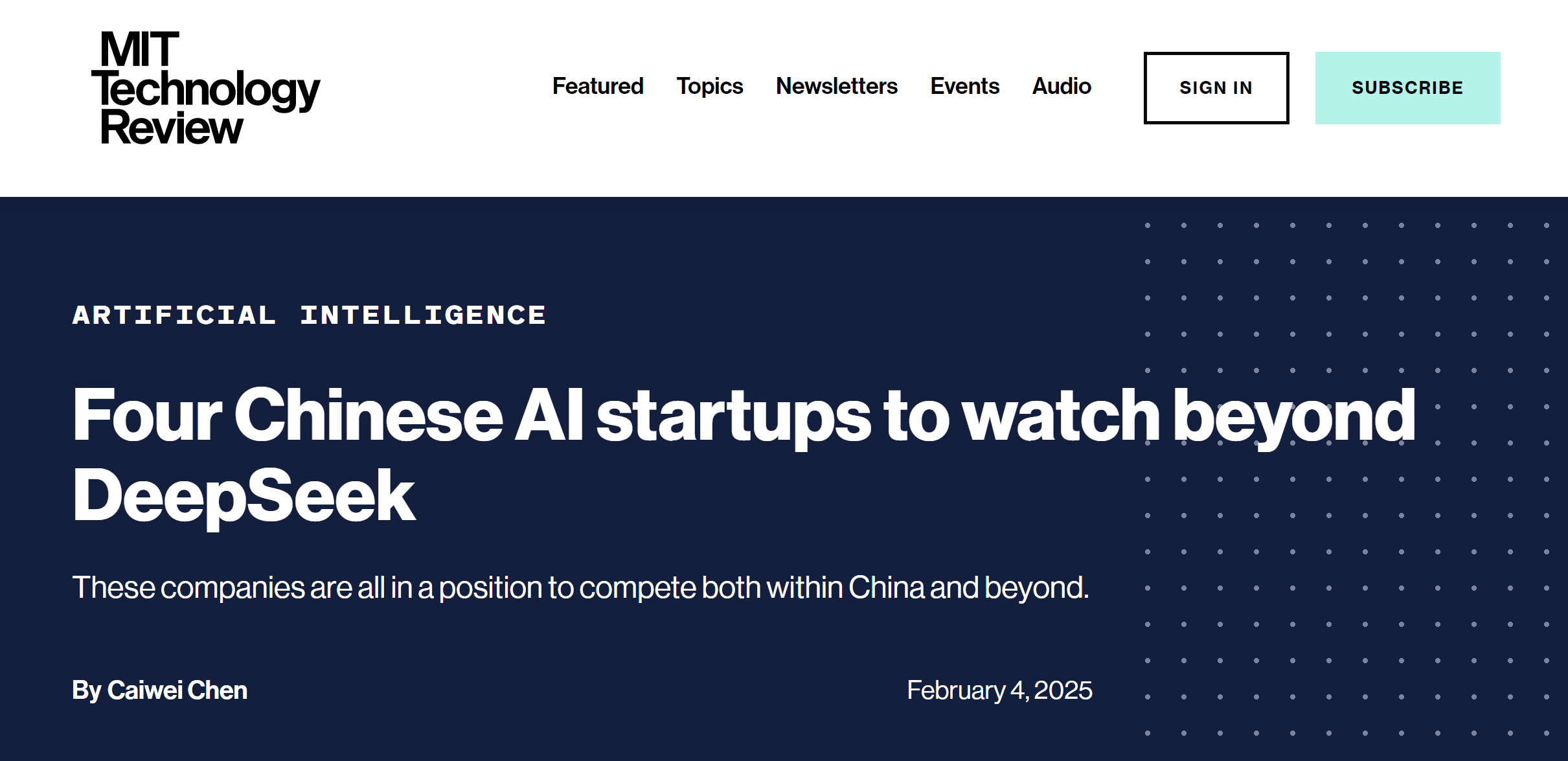 【中国新闻网】DeepSeek国际舞台崭露头角 《麻省理工科技评论》还点名了四家中国AI初创企业