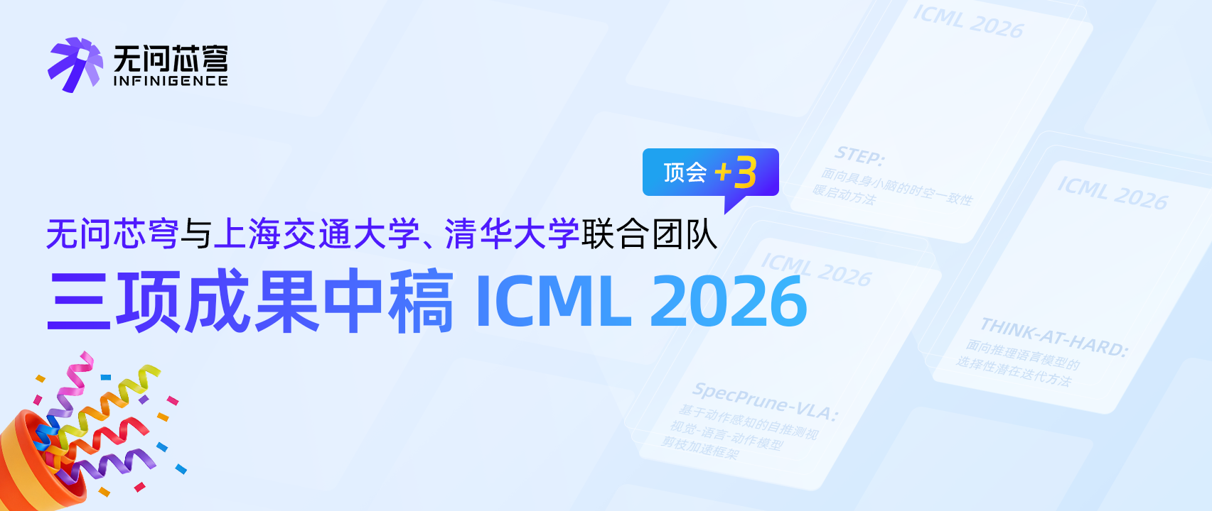 ICML 2026 三连中！无问芯穹携手上交、清华研究团队三项成果斩获国际顶会认可